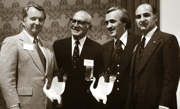 Clark Akers, Dr. Greer Ricketson, Tony Campbell and Dr. Edward Thackston pose for pictures during the National Wildlife Federation’s 1980 annual convention in Miami.