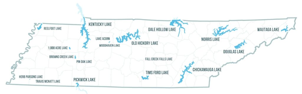A map of Bill Dance's signature lakes