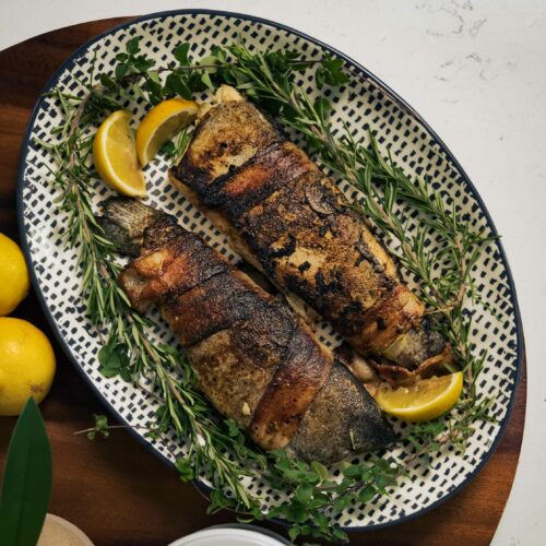 Pan-Fried Stuffed Trout served on a plate.