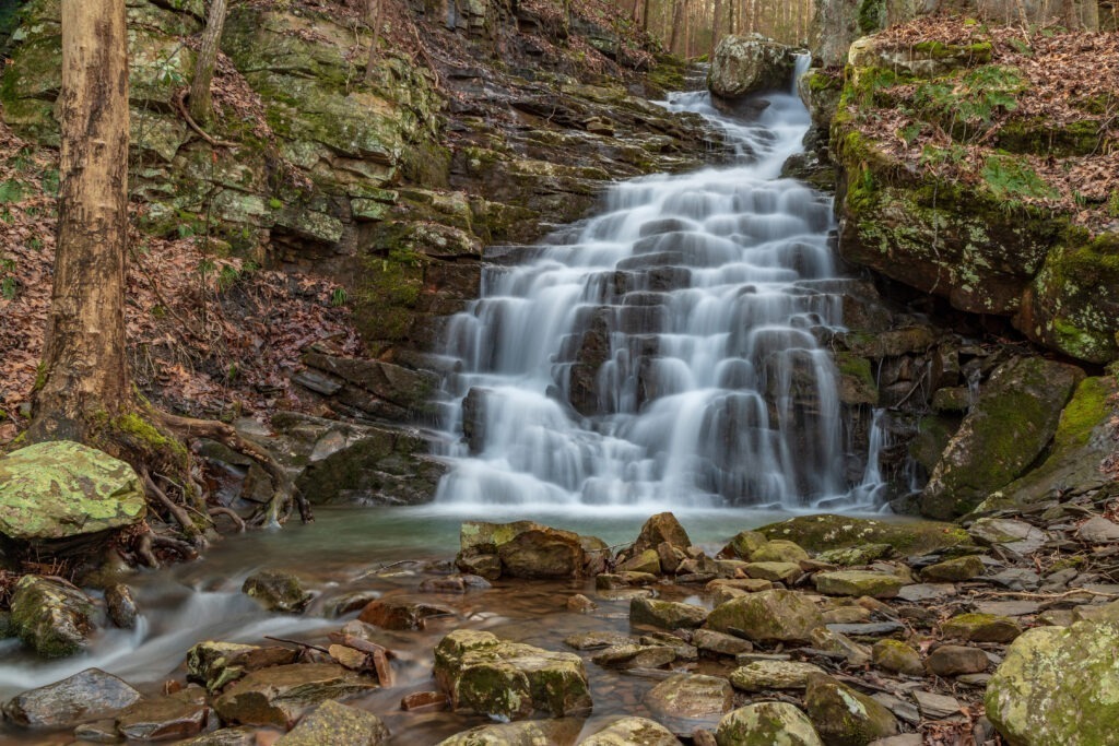 3rd Place Landscape photo, "Stair Step Falls" by Rick McCulley. Water cascading down a series of rock steps. 