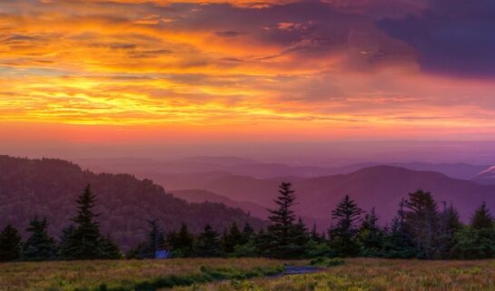 Purple and orange mountain sunset