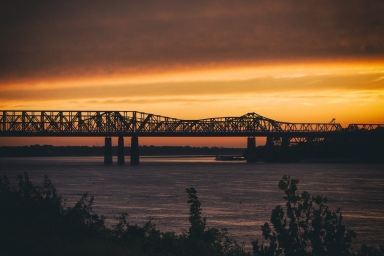 Sunset over the Mississippi River.
