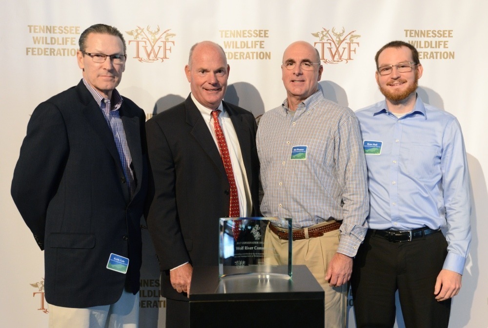 Keith Cole, Bob Wenner, and Ryan Hall of Wolf River Conservancy, 2017 Conservation Organization of the Year