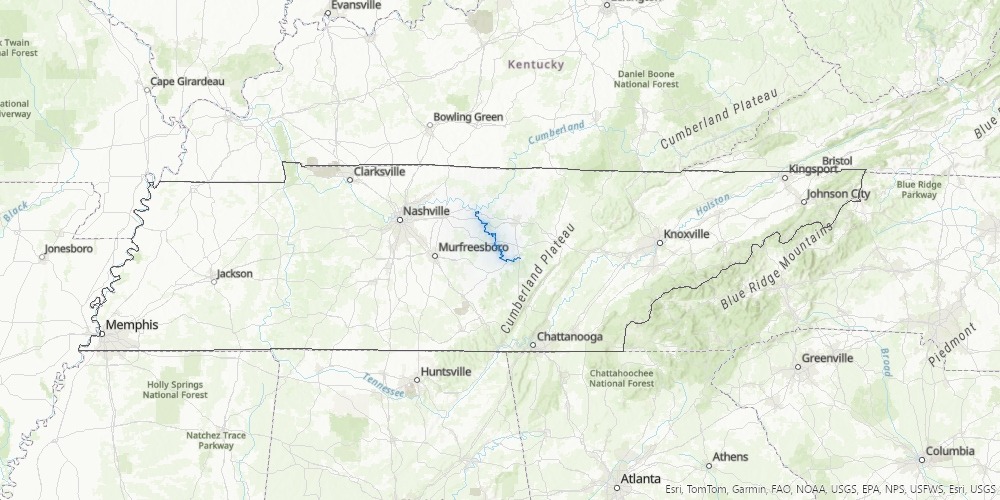 Map of Tennessee with the Caney Fork River highlighted