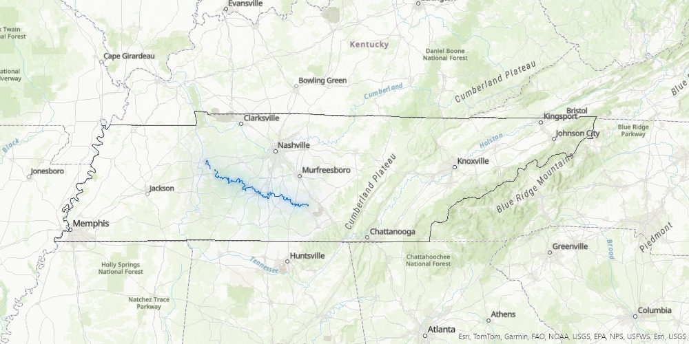 Map of Tennessee with the Duck River highlighted