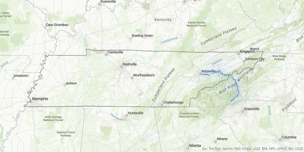 Map of Tennessee with the French Broad River highlighted