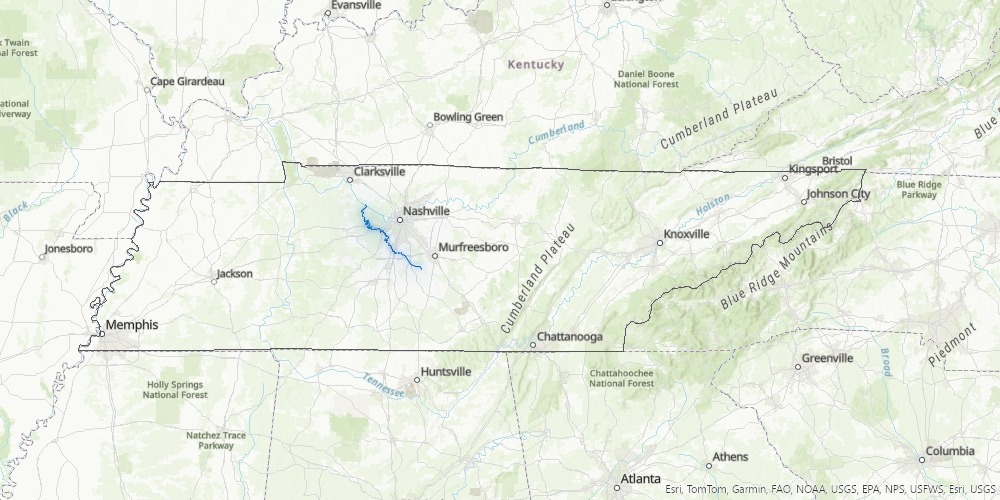 Map of Tennessee with the Harpeth River highlighted