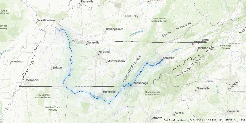 Map of Tennessee with the Tennessee River highlighted